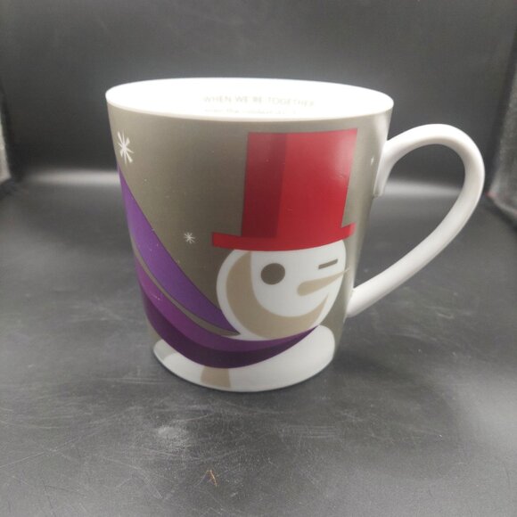 Starbucks 2011 Large Winking Snowman Winter Coffee Mug EUC "When We're Together" - Picture 1 of 6